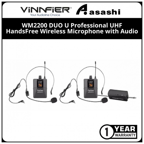 Vinnfier WM2200 DUO U Professional UHF HandsFree Wireless Microphone with Audio (1 yrs Limited Hardware Warranty)