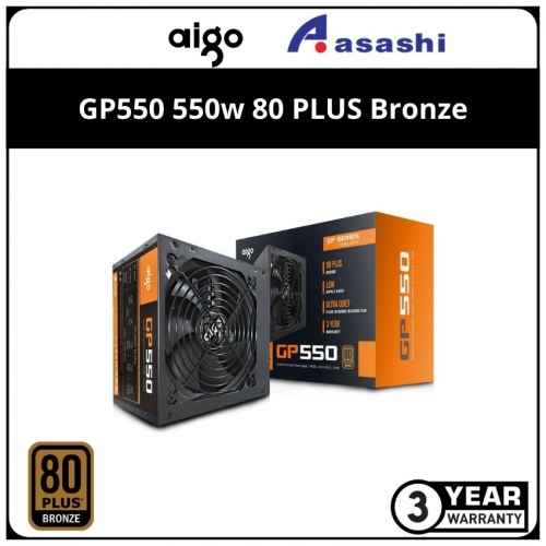 AIGO GP550 550w 80+ Bronze, Flat Cable, Non-Modular Power Supply — 3 Years Warranty