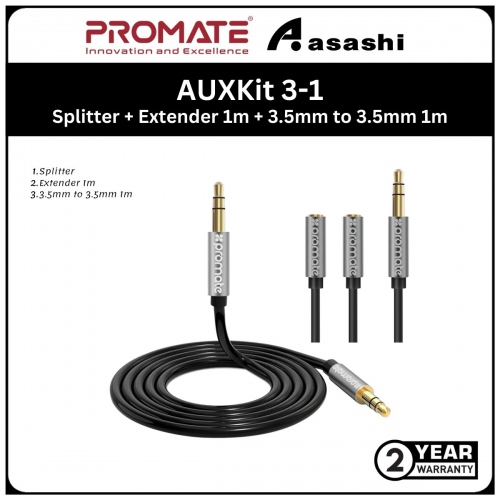 Promate AUXKit 3-1 Audio Kit Comes with Splitter + Extender 1m + 3.5mm to 3.5mm 1m