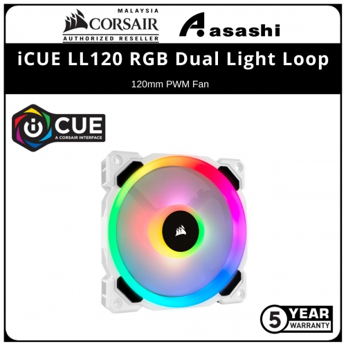 Corsair iCUE LL120 RGB Dual Light Loop (White) 120mm PWM Fan