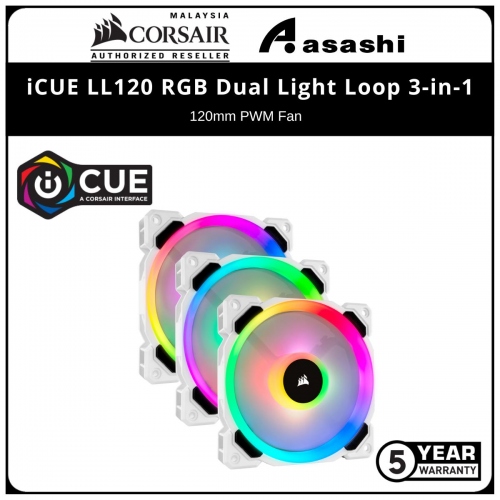 Corsair iCUE LL120 RGB Dual Light Loop 3-in-1 (White) 120mm PWM Fan