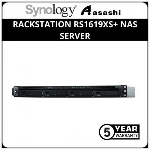 Synology Rackstation RS1619xs+ NAS Server (4 bays, RACK mount, Intel Xeon D-1527 2.2Ghz, 8GB RAM, 4 xGLAN)