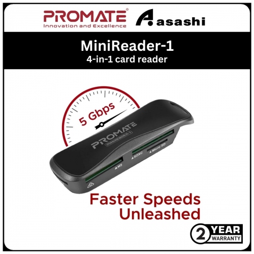 Promate MiniReader-1(BK) 4in1 Portable Multipurpose Card Reader