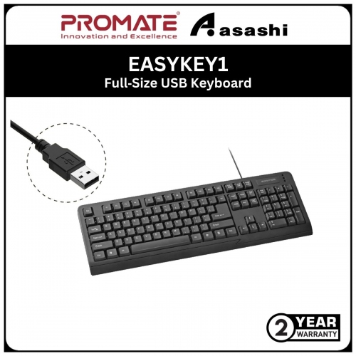 Promate EASYKEY1-BK Professional Ergonomically Designed Full‐Size USB Keyboard