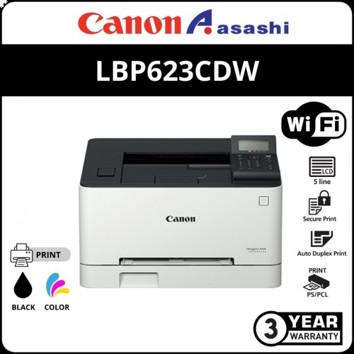 Canon Lbp623CDW Color Network A4 Laserbeam Printer (Print/Duplex Printing/21ppm/5-line LCD Display/Secure Print/Wireless/Direct USB Printing)