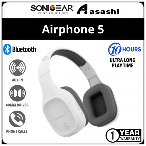 Sonic Gear Airphone 5 (Grey) Bluetooth 5.0 Headphone | High Clarity | Strong Bass | Built-In Microphone | 1 Year Warranty