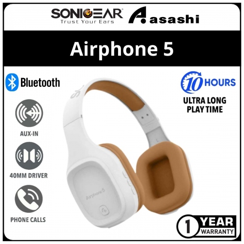 Sonic Gear Airphone 5 (Gold) Bluetooth 5.0 Headphone | High Clarity | Strong Bass | Built-In Microphone | 1 Year Warranty