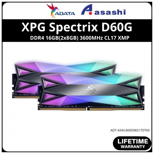 ADATA XPG Spectrix D60G DDR4 16GB(2x8GB) 3600MHz CL18 XMP Support RGB Gaming PC RAM - AX4U36008G18I-DT60