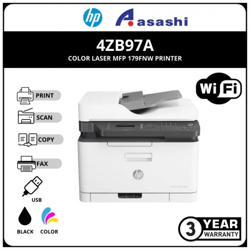 HP Color Laserjet Pro MFP M179FNW Printer (4ZB97A) Print/Scan/Copy/Fax/Wireless/18ppm(BK)/4ppm(CLR)/3yrs Warranty)