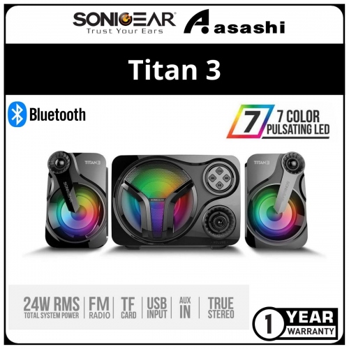Sonic Gear Titan 3 BTMI USB Bluetooth Portable Music Synchronized Light Display Speaker | 24 Watts Powerful Audio - 1Y