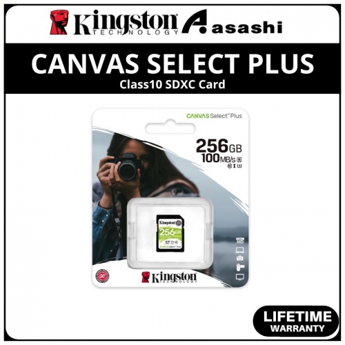 Kingston Canvas Select Plus 256GB UHS-I V30 Class10 SDXC Card - SDS2/256GB (Up to 100MB/s Read Speed,85MB/s Write Speed)