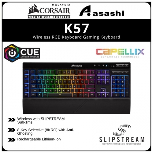 Corsair K57 RGB Wireless + Bluetooth Gaming Keyboard w/ SLIPSTREAM - Rubber Dome Switch