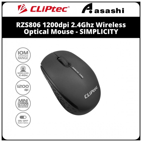 CLiPtec RZS806 Black 1200dpi 2.4Ghz Wireless Optical Mouse - SIMPLICITY