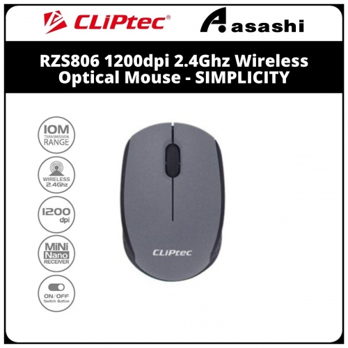 CLiPtec RZS806 Grey 1200dpi 2.4Ghz Wireless Optical Mouse - SIMPLICITY