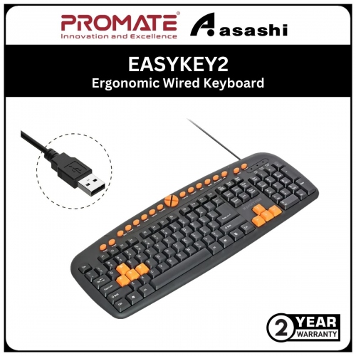 Promate EASYKEY2-BK Professional Ergonomic Wired Keyboard • Plug & Play • Full Sized Keyboard • Quiet Touch Keys, 10 millions keystroke
