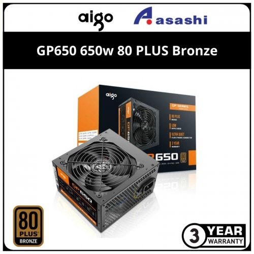 AIGO GP650 650w 80+ Bronze, Flat Cable, Non-Modular Power Supply — 3 Years Warranty