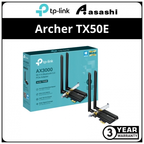 Tp-Link Archer TX50E AX3000 Wi-Fi 6 Bluetooth 5.0 PCI Express Adapter
SPEED: 2402 Mbps at 5 GHz + 574 Mbps at 2.4 GHz
SPEC: 2 x High Gian External Antennas, Bluetooth 5.0