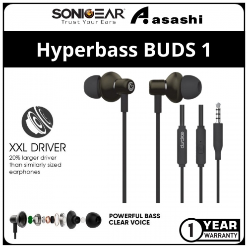 Sonic Gear Hyperbass Buds 1 (Gun Metal) XXL Driver Powerful Bass In Ear Headphones | 1 Year Warranty