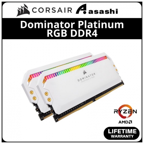 Corsair Dominator Platinum White RGB(Ryzen) DDR4 16GB(2x8GB) 3200MHz CL16 XMP Support Performance PC Ram - CMT16GX4M2Z3200C16W