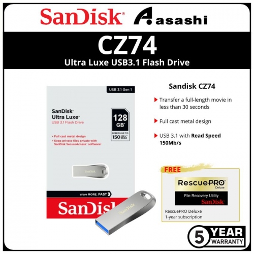 Sandisk CZ74 128GB Ultra Luxe Usb3.1 Flash Drive (SDCZ74-128G-G46)