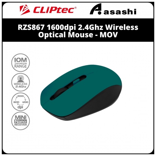 CLiPtec RZS867 Teal 1600dpi 2.4Ghz Wireless Optical Mouse - MOV