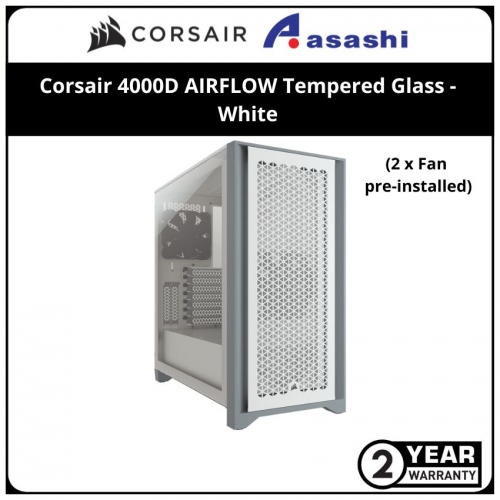 Corsair 4000D AIRFLOW (WHITE) Tempered Glass Mid-Tower ATX Case (Type C, 2 x Fan)