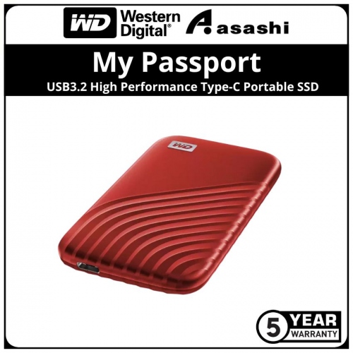 WD My Passport Red 2TB USB3.2 Gen1 Type-C Portable SSD (Up to 1050MB/s Read Speed & 1000MB/s Write Speed)