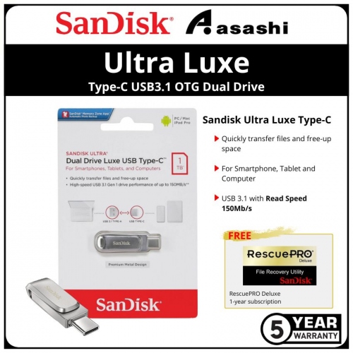 Sandisk Luxe Silver 1TB Ultra Type-C USB3.1 OTG Dual Drive - SDDDC4-1T00-G46