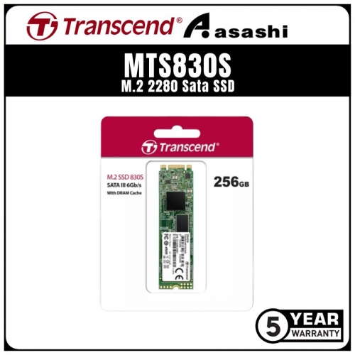 Transcend MTS830S 256GB M.2 2280 Sata SSD - TS256GMTS830S (Up to 530MB/s Read Speed,400MB/s Write Speed)