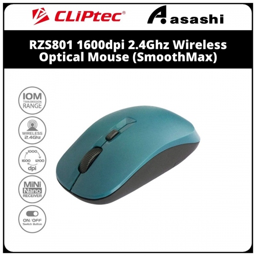 CLiPtec RZS801 1600dpi 2.4Ghz Wireless Optical Mouse ( SmoothMax )(TEAL)