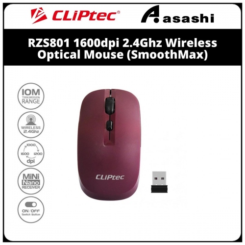 CLiPtec RZS801 1600dpi 2.4Ghz Wireless Optical Mouse ( SmoothMax )(MAROON)