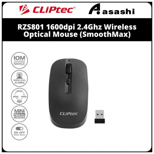 CLiPtec RZS801 1600dpi 2.4Ghz Wireless Optical Mouse ( SmoothMax )(BLACK)