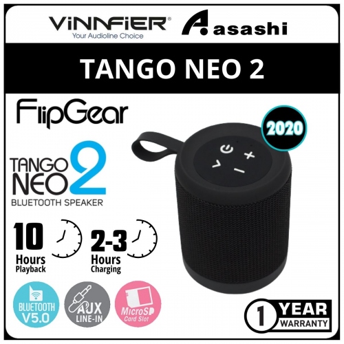 Vinnfier Tango Neo 2 (Black) Portable Bluetooth Speaker, MicroSD Card Slot and Aux Line in For Phone - 1Y