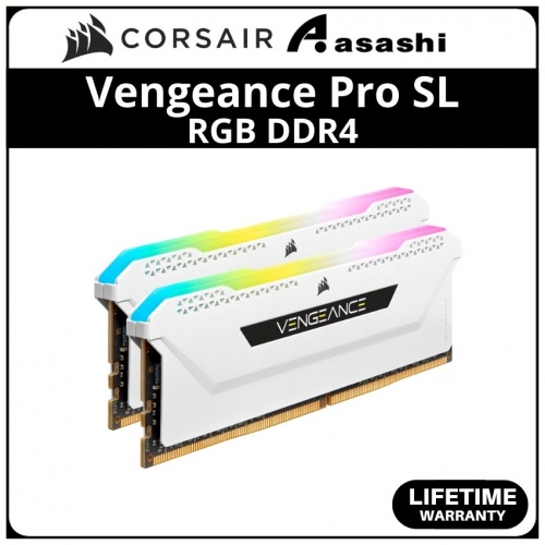 Corsair Vengeance Pro SL White RGB DDR4 16GB(2x8GB) 3200MHz CL16 XMP Support Performance PC Ram -CMH16GX4M2E3200C16W