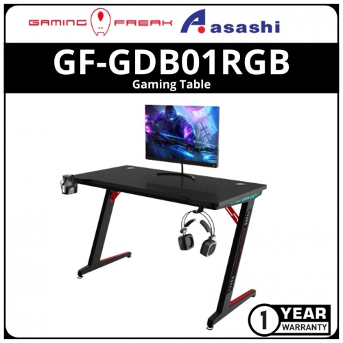 GAMING FREAK GF-GDB01RGB-BK Gaming Table - Carbon Design RGB LED / Headset & Cup Holder / Socket Box - 120x60x75CM