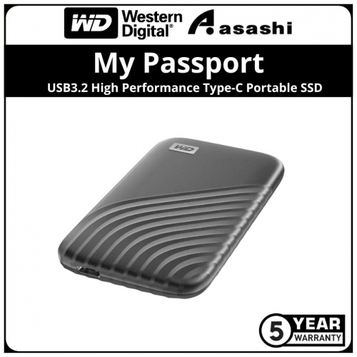 WD My Passport Grey 2TB USB3.2 Gen1 Type-C Portable SSD (Up to 1050MB/s Read Speed & 1000MB/s Write Speed)