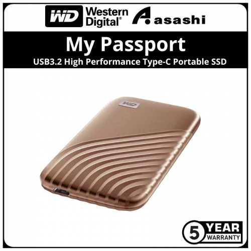 WD My Passport Gold 2TB USB3.2 Gen1 Type-C Portable SSD (Up to 1050MB/s Read Speed & 1000MB/s Write Speed)