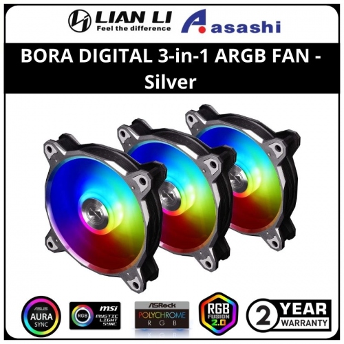LIAN LI BORA DIGITAL 3-in-1 ARGB FAN (included Controller, Splitter & Hub) - Silver