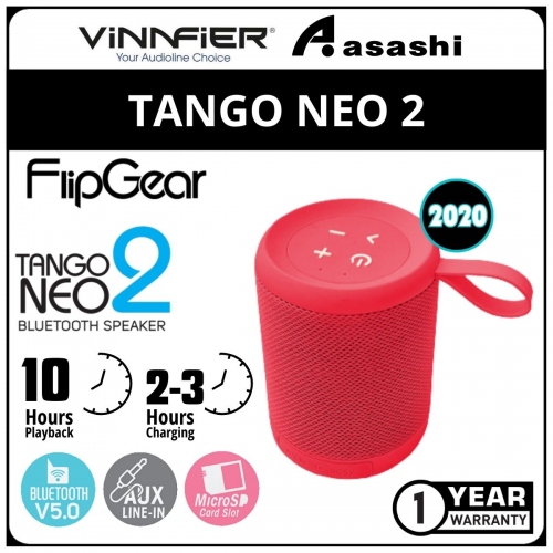 Vinnfier Tango Neo 2 (Red) Portable Bluetooth Speaker, MicroSD Card Slot and Aux Line in For Phone - 1Y