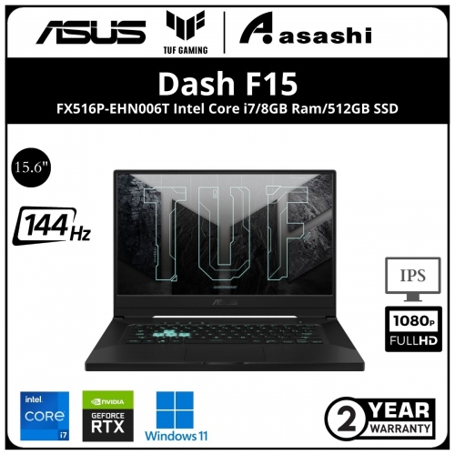 Asus TUF DASH F15 FX516P-EHN006T Gaming Notebook - (Intel Core i7-11370H/8GB D4 3200Mhz(Extra 1 Slot)/512GB SSD(Extra 1 M.2 Slot)/15.6