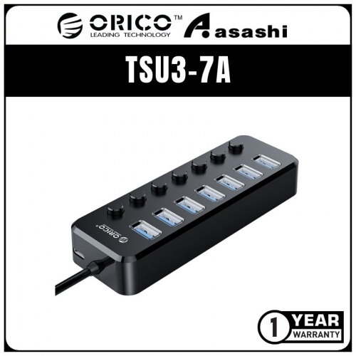 ORICO TSU3-7A 7 Port USB3.0 HUB Individual Switches Type-C 15W External Power - 100cm