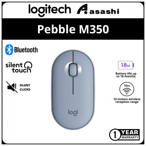 Logitech Pebble M350 Silent Bluetooth Mouse -Blue