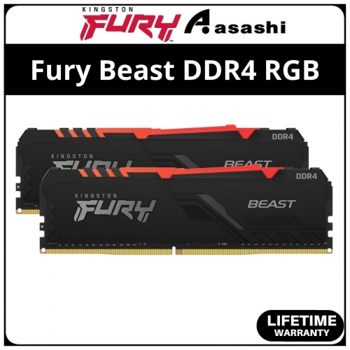 Kingston Fury Beast Black RGB DDR4 16GB(8GBx2) 3200Mhz CL16 XMP Support Performance PC Ram - KF432C16BBAK2/16