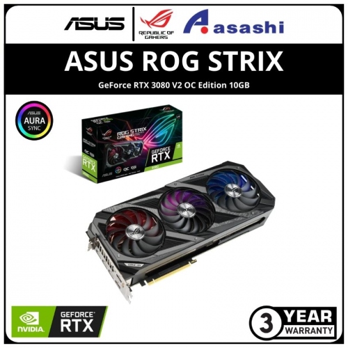 ASUS ROG STRIX GeForce RTX 3080 V2 OC Edition 10GB GDDR6X with LHR Graphic Card (ROG-STRIX-RTX3080-O10G-V2-GAMING)