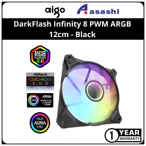 PROMO AIGO darkFlash Infinity 8 PWM ARGB 12cm Casing Fan (Daisy Chain) - Black