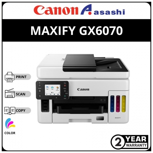 Canon Maxify GX6070 A4 Printer (Print,Scan,Copy,Duplex Print,Wifi Direct) (2 Yrs On-site Warranty / 50,000 pages whichever comes first)