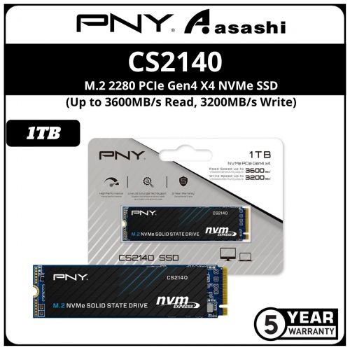 PNY CS2140 1TB M.2 2280 PCIE Gen4 X4 NVMe SSD - M280CS2140-1TB-CL (Up to 3600MB/s Read,3200MB/s Write)