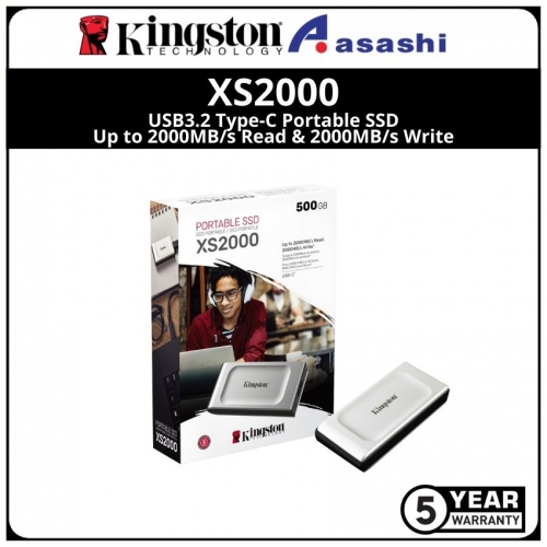 Kingston XS2000 500GB USB3.2 Type-C Portable SSD (Up to 2000MB/s Read & 2000MB/s Write)
