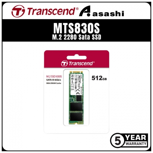 Transcend MTS830S 512GB M.2 2280 Sata SSD - TS512GMTS830S (Up to 560MB/s Read & 500MB/s Write)