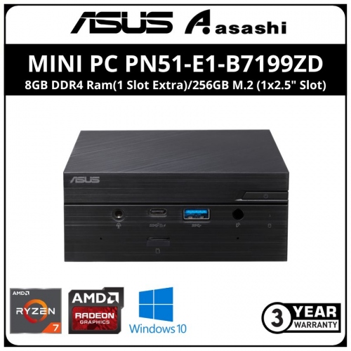ASUS NUC MINI PC PN51-E1-B7199ZD (AMD Ryzen 7-5700U/8GB DDR4 Ram(1 Slot Extra)/256GB M.2 (1x2.5